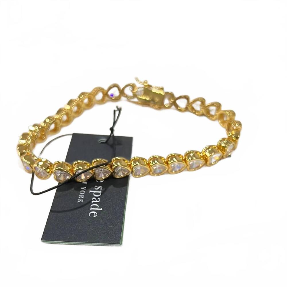 NEW KATE SPADE sweetheart tennis bracelet in gold/clear - Picture 2 of 2